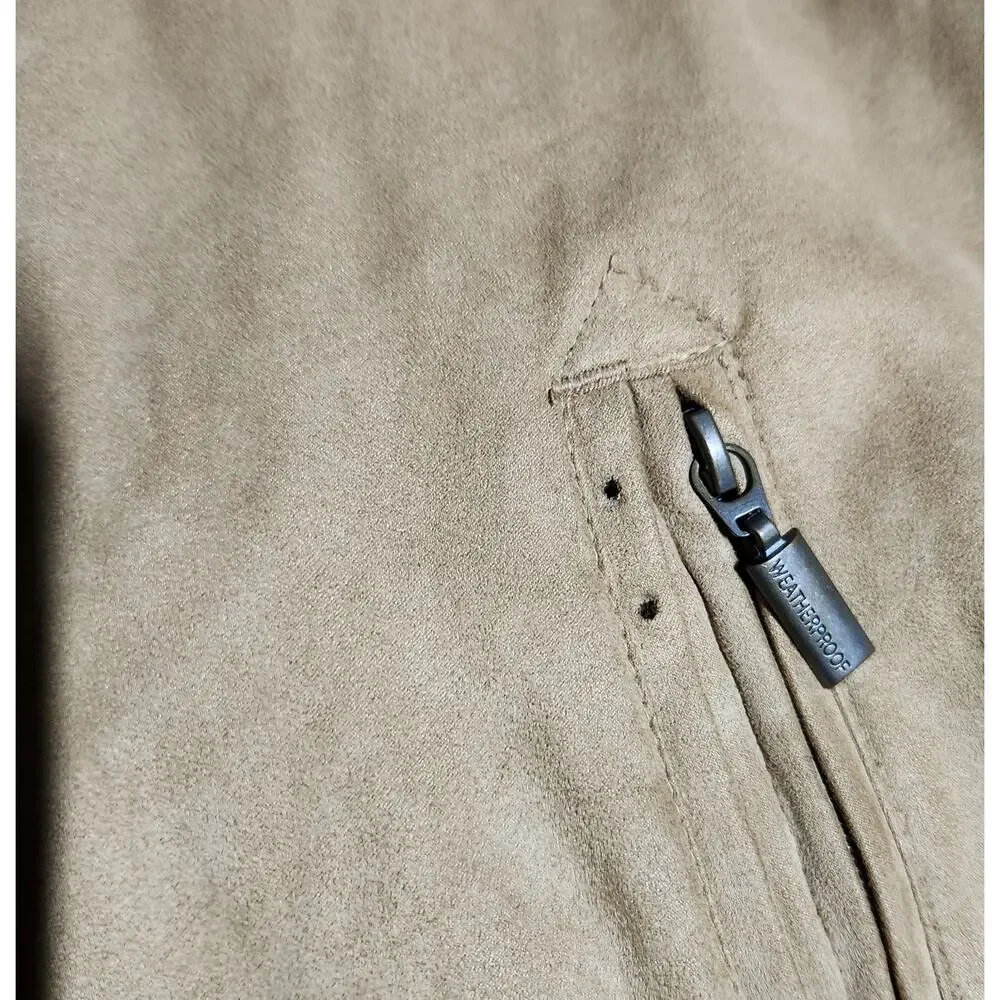 Weatherproof Tan Beige Faux Suede Biltmore Embroidered Bomber Jacket Men's XXL